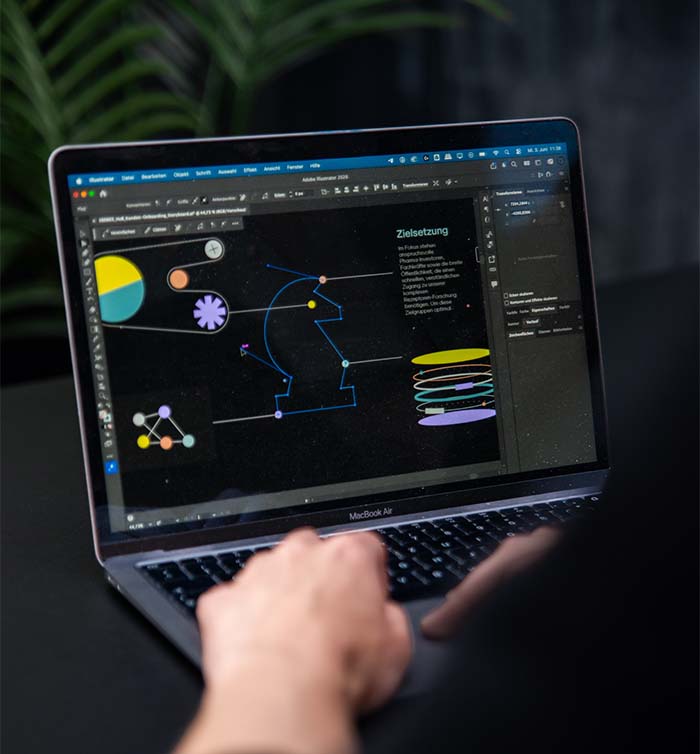 Entwicklung einer maßgefertigten Illustration für ein Erklärfilm-Storyboard in Adobe Illustrator.